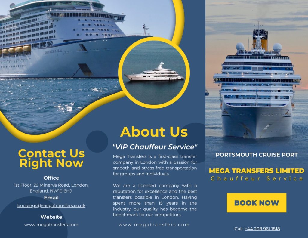 blue yellow modern travel trifolds brochure