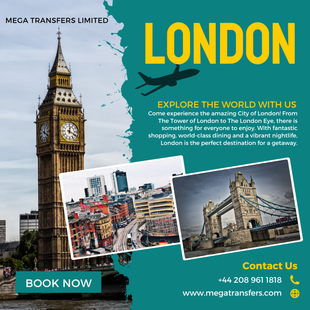 teal yellow modern london vacation travel promotion instagram post